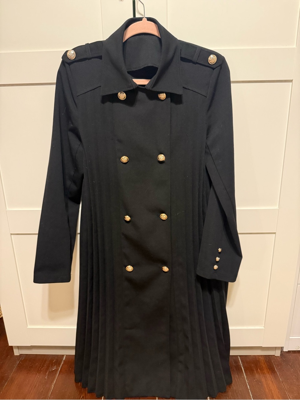 SHEIN Black Long Sleeve Military Style Dress with Gold Buttons